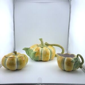 Vintage Hollywood Regency Ceramic Pumpkin Teapot Sugar Creamer  Made in Italy